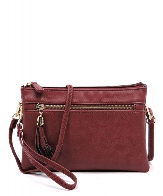 2 Compartments Messager Bag Designer  WU021 BURGUNDY